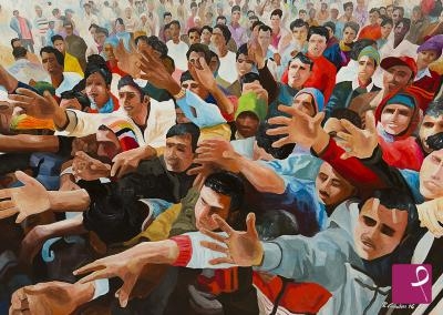 Dipinto migranti di Roberto Corradori